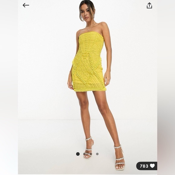 ASOS DESIGN embellished bandeau mini dress in yellow Size NWT - Picture 2 of 5